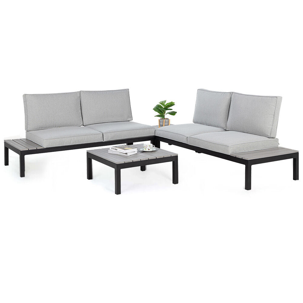 4-Piece Outdoor Lounge Sofa Set with Cushions and Side Tables for Garden Patio