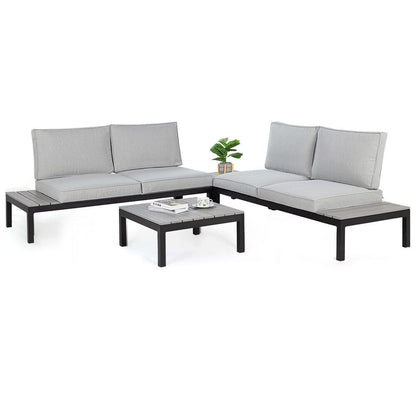 4-Piece Outdoor Lounge Sofa Set with Cushions and Side Tables for Garden Patio