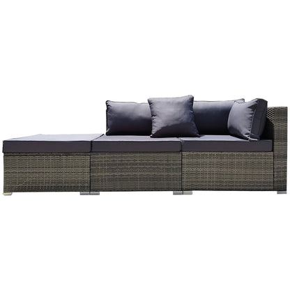 3-Seater Outdoor Modular Lounge Set with Ottoman, Grey - Rattan Wicker, UV-Resistant