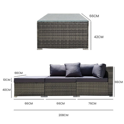 3-Seater Modular Outdoor Lounge Set with Coffee Table and Ottoman, Grey