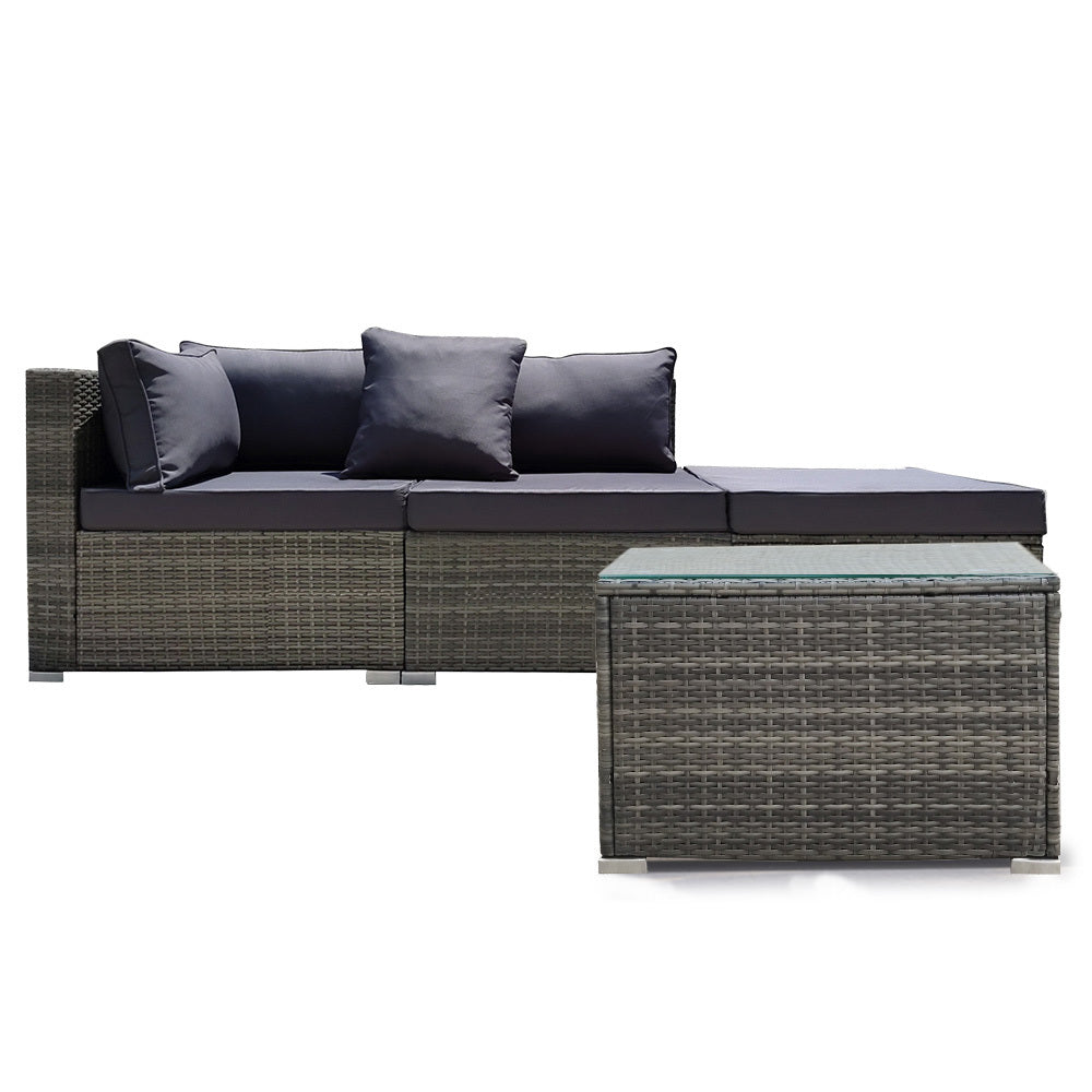 3-Seater Modular Outdoor Lounge Set with Coffee Table and Ottoman, Grey