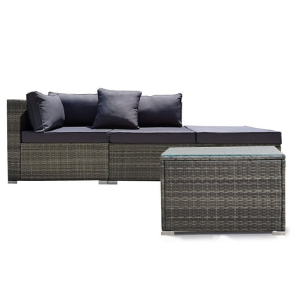 3-Seater Modular Outdoor Lounge Set with Coffee Table and Ottoman, Grey