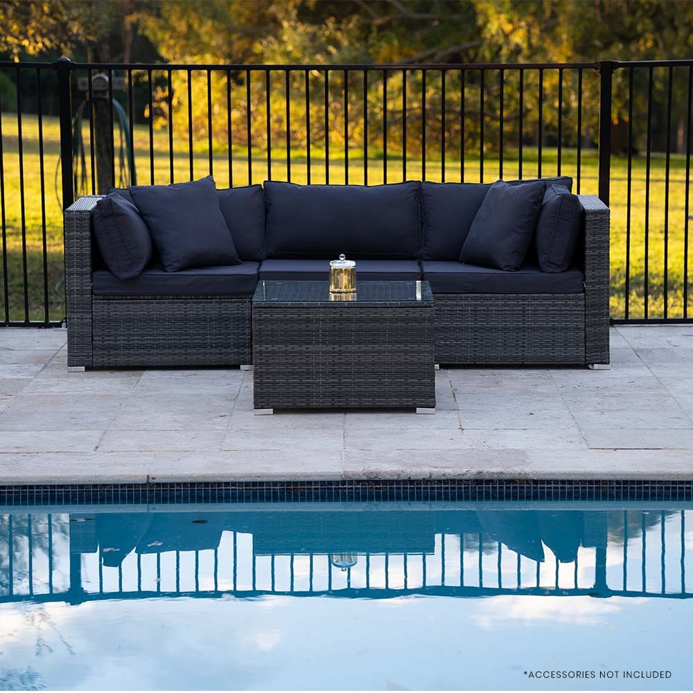 4 Seater Modular Outdoor Lounge Set with Coffee Table - Grey, 3 Metres