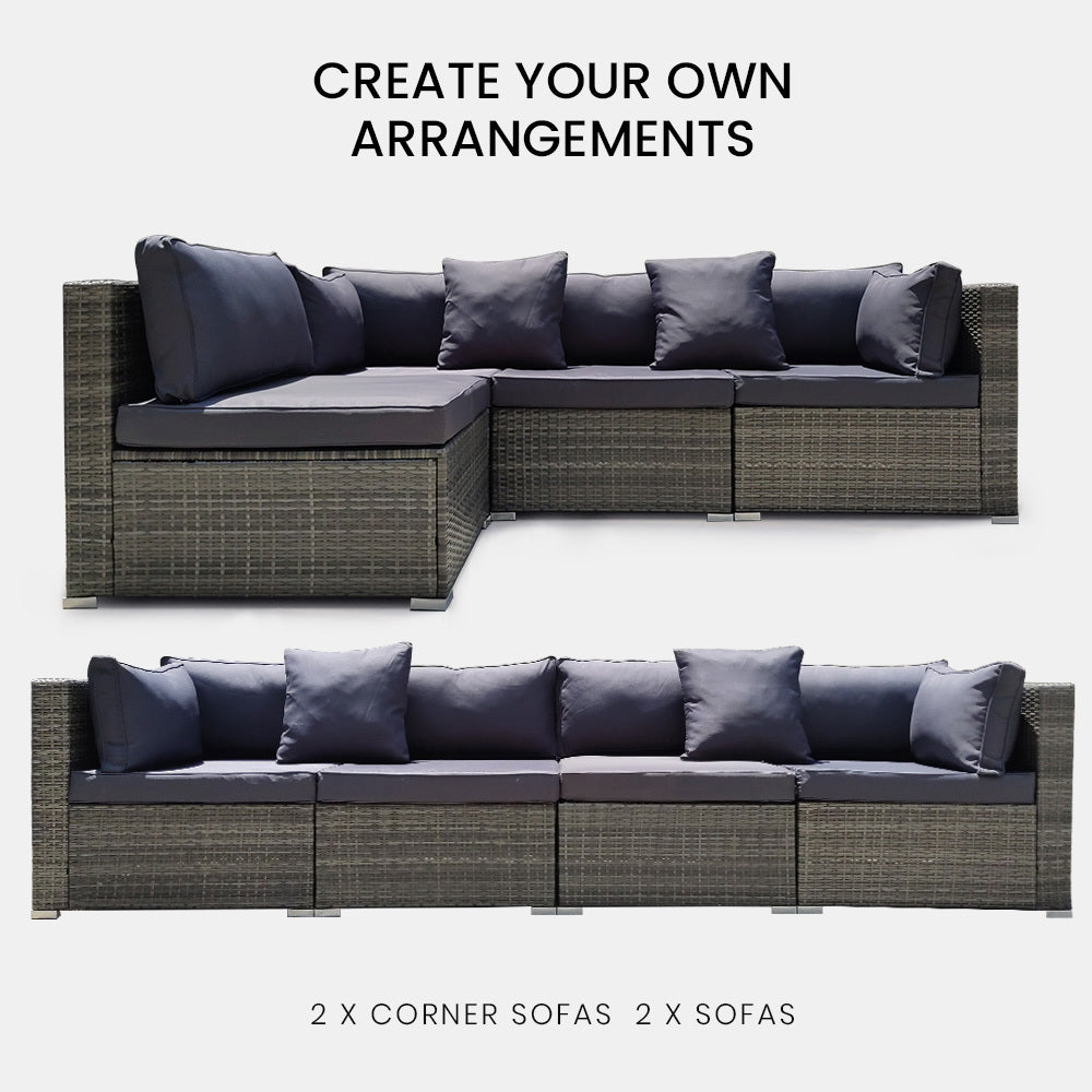 Modular Outdoor Lounge Sofa Set with UV-Resistant Wicker and Cushions, Grey