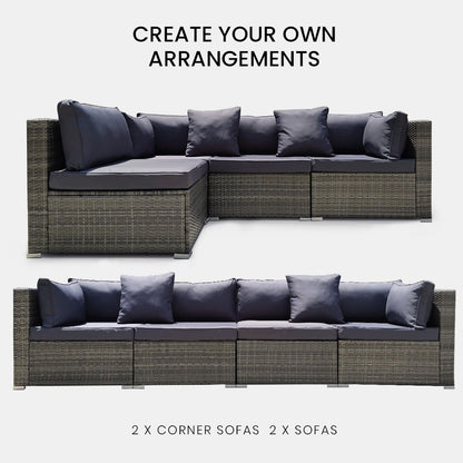 Modular Outdoor Lounge Sofa Set with UV-Resistant Wicker and Cushions, Grey