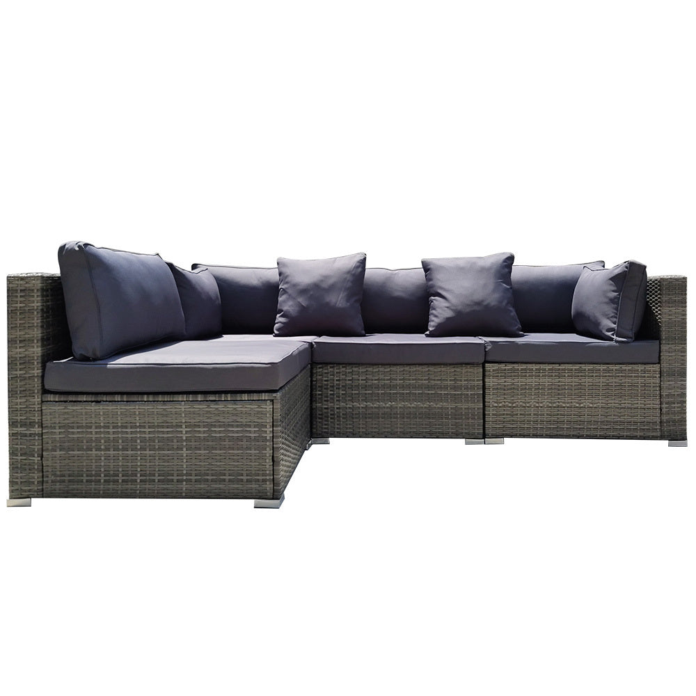 Modular Outdoor Lounge Sofa Set with UV-Resistant Wicker and Cushions, Grey