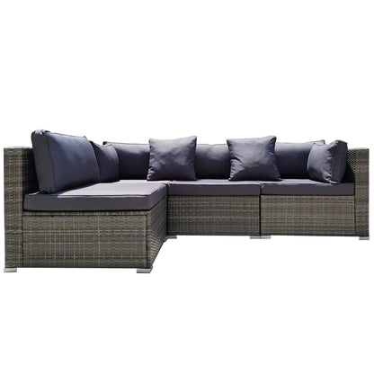 Modular Outdoor Lounge Sofa Set with UV-Resistant Wicker and Cushions, Grey