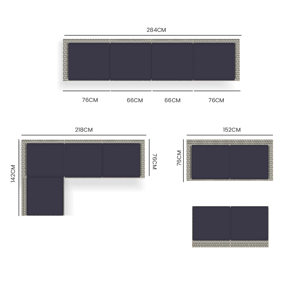 Modular Outdoor Lounge Sofa Set with UV-Resistant Wicker and Cushions, Grey