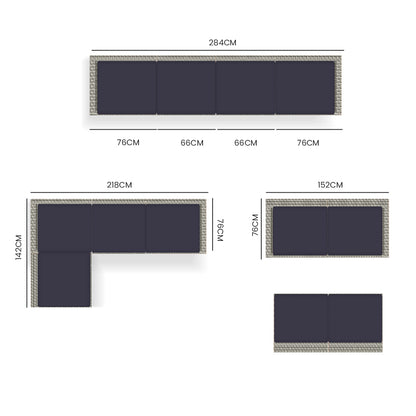 Modular Outdoor Lounge Sofa Set with UV-Resistant Wicker and Cushions, Grey
