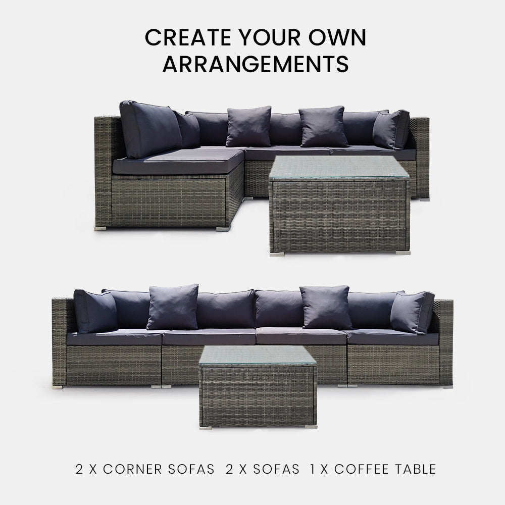 4 Seater Outdoor Modular Lounge Set with Coffee Table and Cushions, Grey