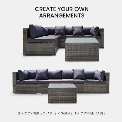 4 Seater Outdoor Modular Lounge Set with Coffee Table and Cushions, Grey