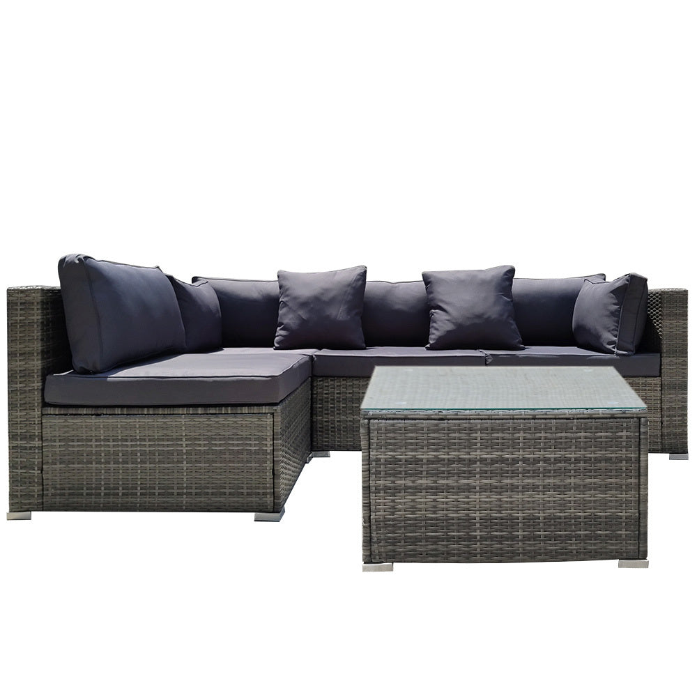 4 Seater Outdoor Modular Lounge Set with Coffee Table and Cushions, Grey
