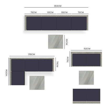 4 Seater Outdoor Modular Lounge Set with Coffee Table and Cushions, Grey