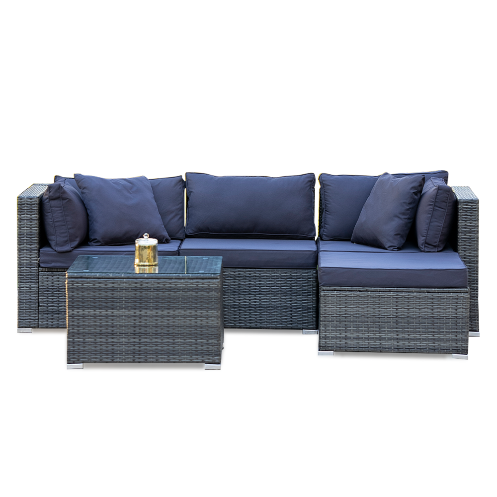 4-Piece Modular Outdoor Lounge Set with Ottoman & Coffee Table, Grey