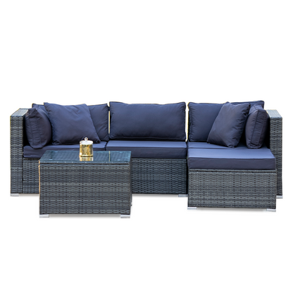 4-Piece Modular Outdoor Lounge Set with Ottoman & Coffee Table, Grey
