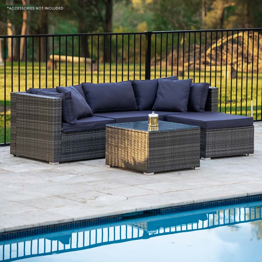 4-Piece Modular Outdoor Lounge Set with Ottoman & Coffee Table, Grey