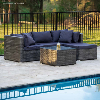 4-Piece Modular Outdoor Lounge Set with Ottoman & Coffee Table, Grey