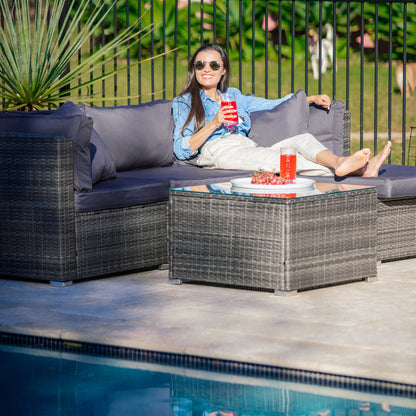 4-Piece Modular Outdoor Lounge Set with Ottoman & Coffee Table, Grey