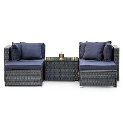 4 Seater Modular Outdoor Lounge Set with Coffee Table and Ottomans, Grey