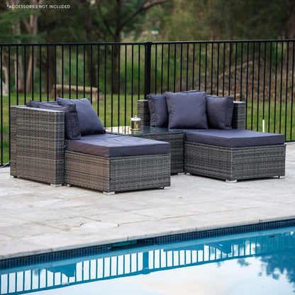 4 Seater Modular Outdoor Lounge Set with Coffee Table and Ottomans, Grey