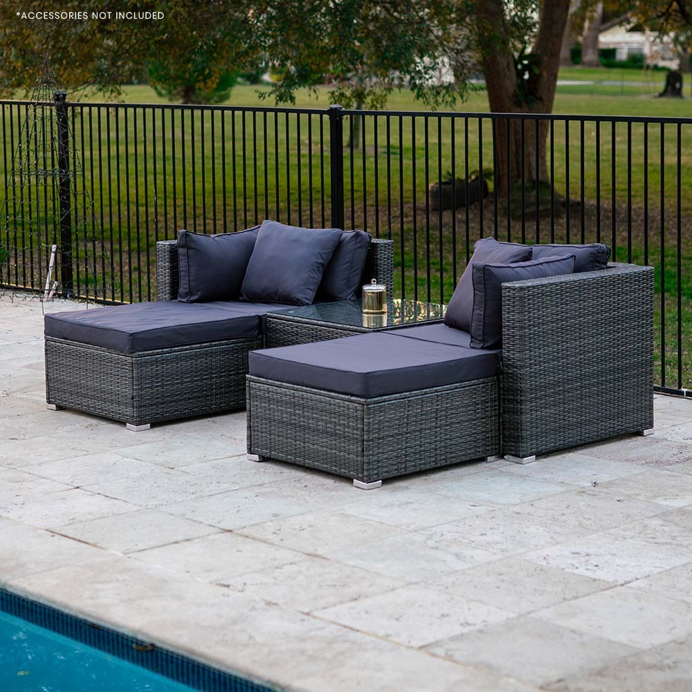 4 Seater Modular Outdoor Lounge Set with Coffee Table and Ottomans, Grey