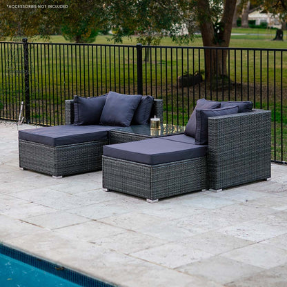 4 Seater Modular Outdoor Lounge Set with Coffee Table and Ottomans, Grey