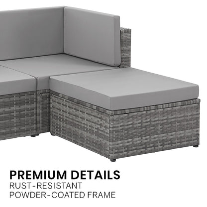 5-Piece Outdoor Lounge Set with Ottoman & Table, Modular Design, Grey