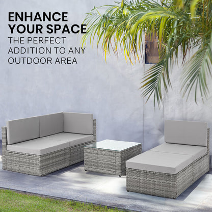 5-Piece Outdoor Lounge Set with Ottoman & Table, Modular Design, Grey