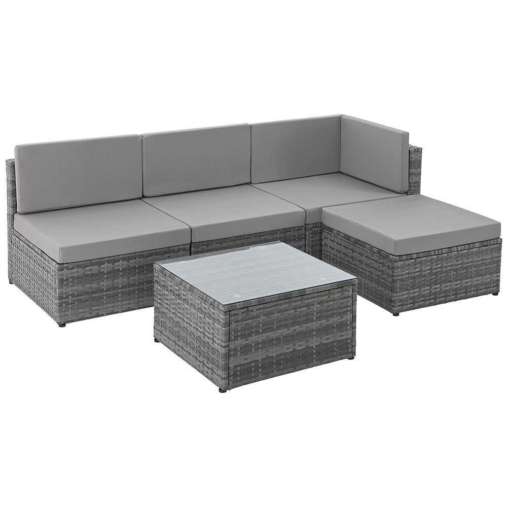 5-Piece Outdoor Lounge Set with Ottoman & Table, Modular Design, Grey