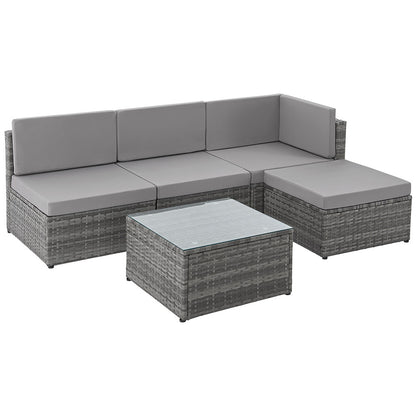 5-Piece Outdoor Lounge Set with Ottoman & Table, Modular Design, Grey