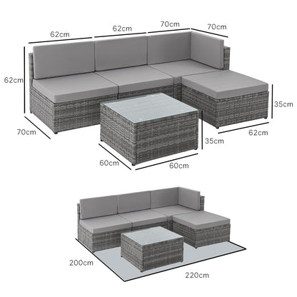 5-Piece Outdoor Lounge Set with Ottoman & Table, Modular Design, Grey