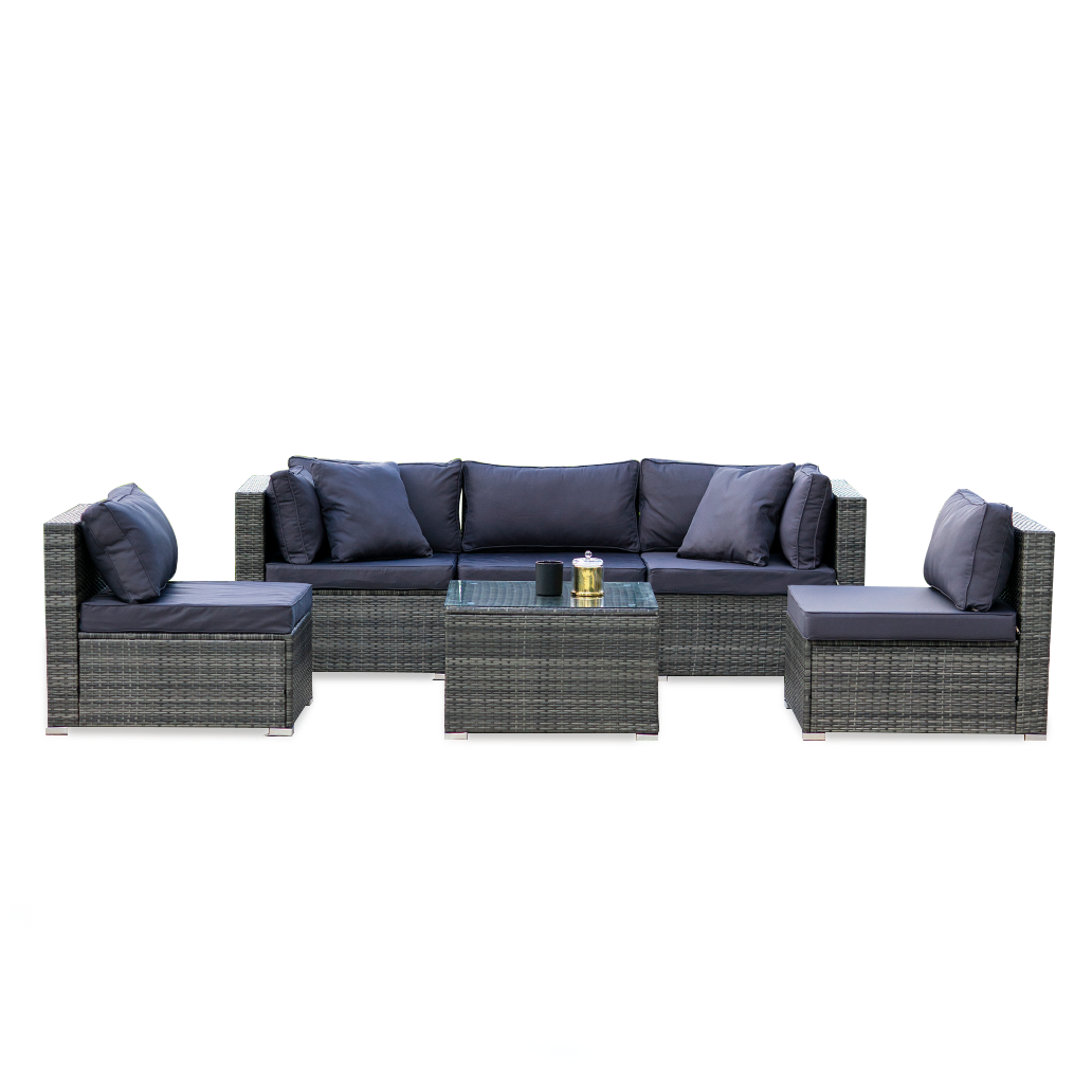 5 Seater Modular Outdoor Lounge Set with Coffee Table, Grey Wicker