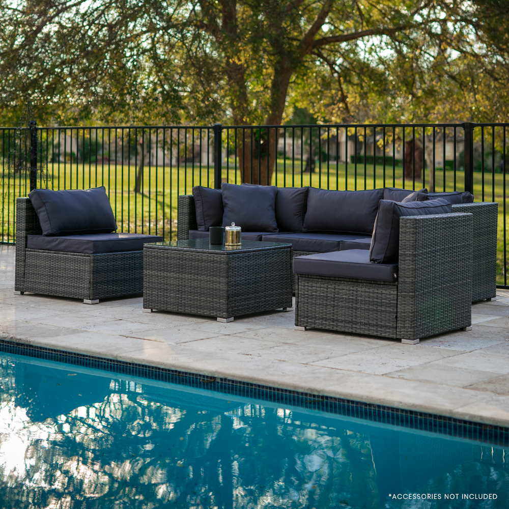 5 Seater Modular Outdoor Lounge Set with Coffee Table, Grey Wicker