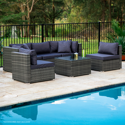 5 Seater Modular Outdoor Lounge Set with Coffee Table, Grey Wicker
