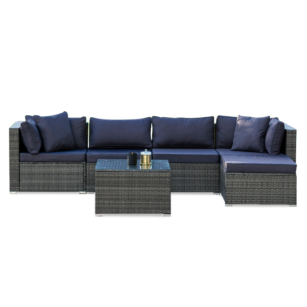 5-Piece Modular Outdoor Lounge Set with Coffee Table and Ottoman, Grey