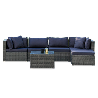 5-Piece Modular Outdoor Lounge Set with Coffee Table and Ottoman, Grey