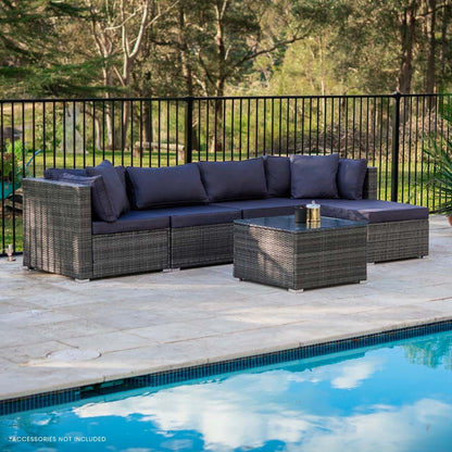 5-Piece Modular Outdoor Lounge Set with Coffee Table and Ottoman, Grey