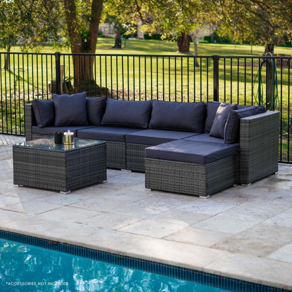 5-Piece Modular Outdoor Lounge Set with Coffee Table and Ottoman, Grey