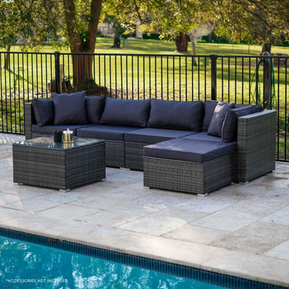 5-Piece Modular Outdoor Lounge Set with Coffee Table and Ottoman, Grey