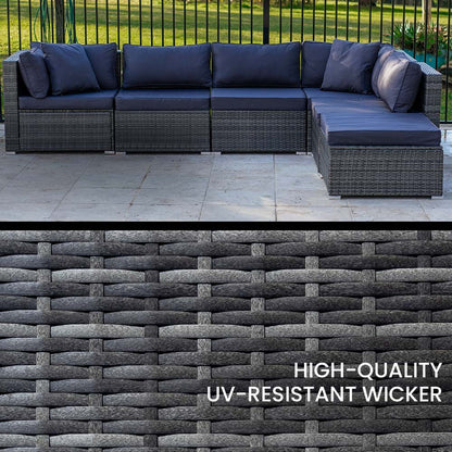 6-Piece Modular Outdoor Lounge Set with Ottoman, Grey - Rust-Free & UV-Resistant