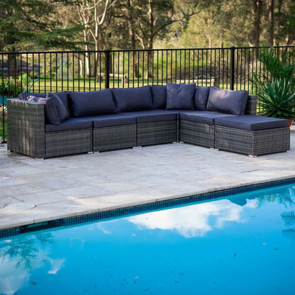 6-Piece Modular Outdoor Lounge Set with Ottoman, Grey - Rust-Free & UV-Resistant