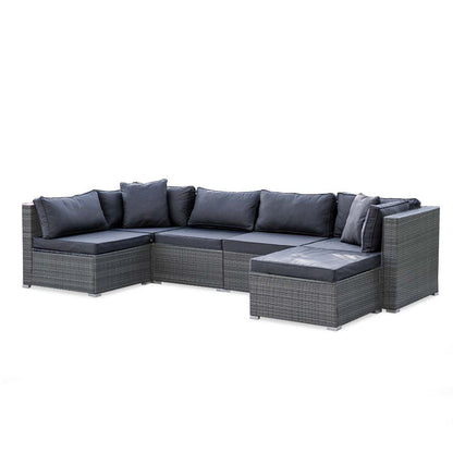 6-Piece Modular Outdoor Lounge Set with Ottoman, Grey - Rust-Free & UV-Resistant