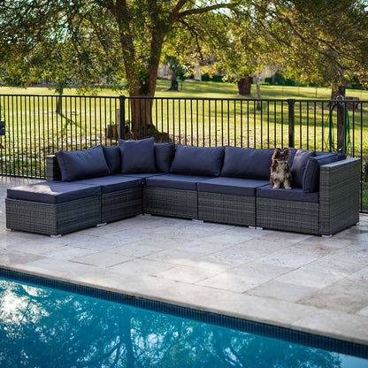 6-Piece Modular Outdoor Lounge Set with Ottoman, Grey - Rust-Free & UV-Resistant