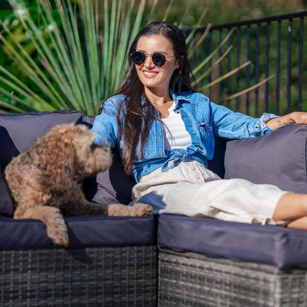 6-Piece Modular Outdoor Lounge Set with Ottoman, Grey - Rust-Free & UV-Resistant