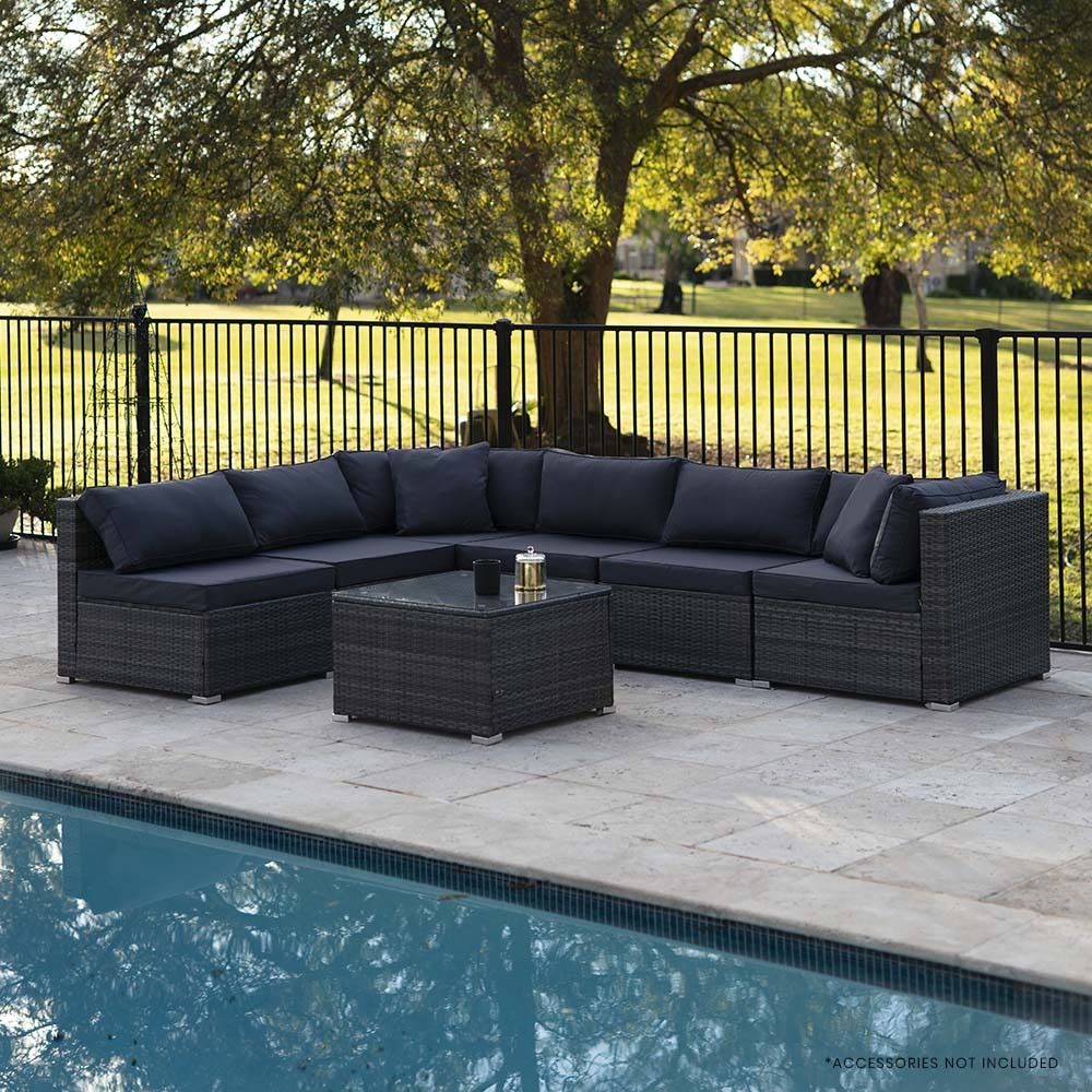 7-Piece Modular Outdoor Lounge Set with Coffee Table - Grey, 6 Seater
