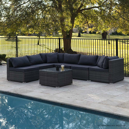 7-Piece Modular Outdoor Lounge Set with Coffee Table - Grey, 6 Seater