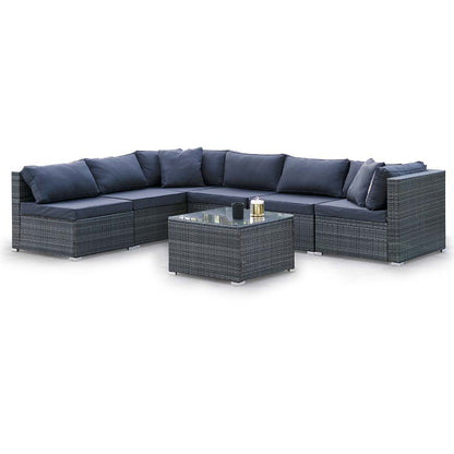 7-Piece Modular Outdoor Lounge Set with Coffee Table - Grey, 6 Seater