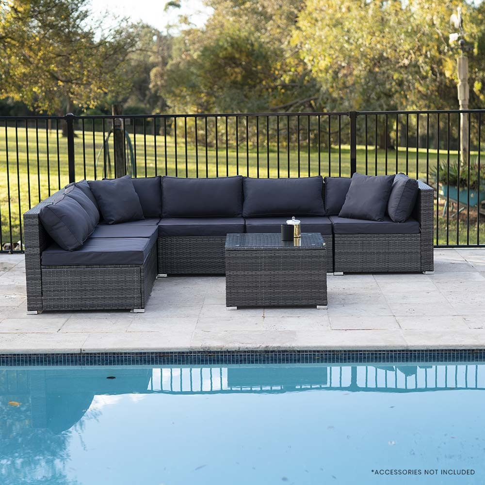 7-Piece Modular Outdoor Lounge Set with Coffee Table - Grey, 6 Seater