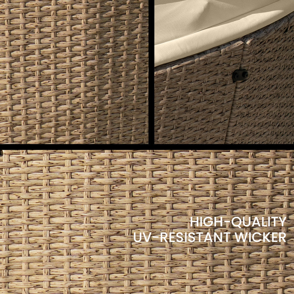 3pc Round Lounge Outdoor Daybed with Beige Wicker & Adjustable Canopy