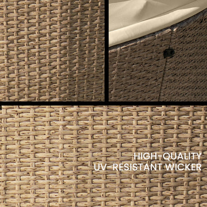 3pc Round Lounge Outdoor Daybed with Beige Wicker & Adjustable Canopy